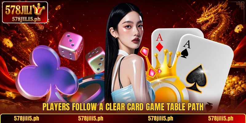 Players follow a clear card game table path Players follow a clear card game table path