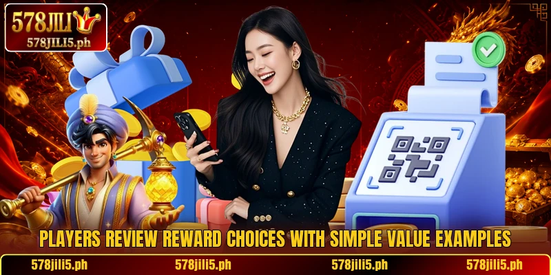 Players review reward choices with simple value examples Players review reward choices with simple value examples